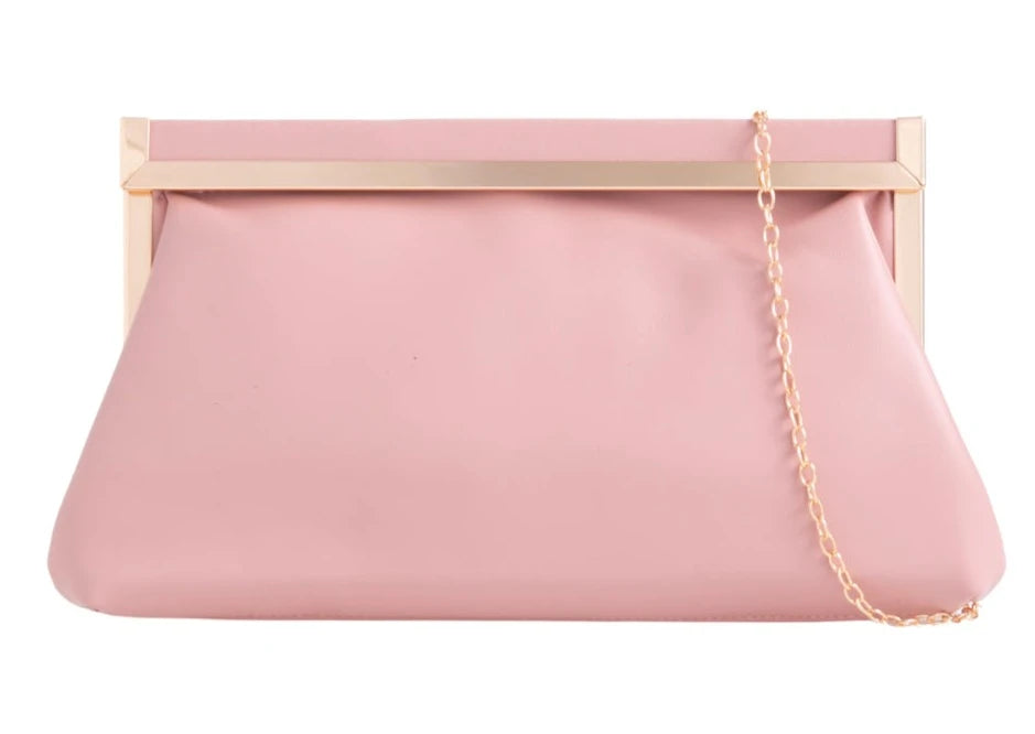 Women's Retro Style Metal Trim Faux Leather Clutch Bag Wedding Prom Evening Party Handbag
