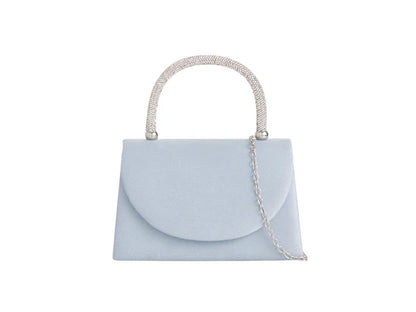 Women's Faux Suede Clutch Bag Diamante Top Grab Handle Party Prom Evening Box Wedding Handbag