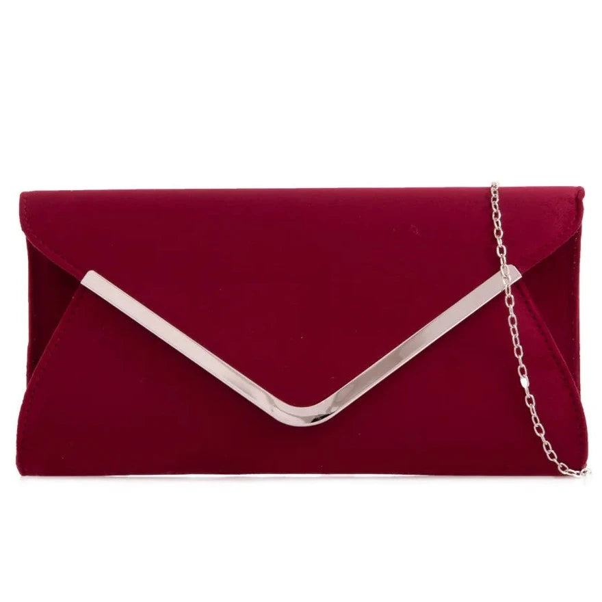 Suede Leather Envelope Clutch Bag