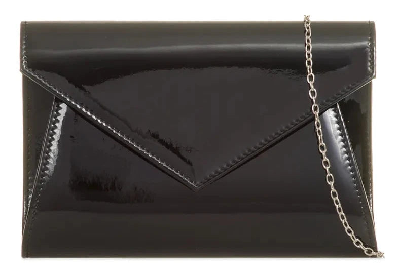 Women's Patent Leather Shiny Envelope Handbag Clutch Bag Party Prom Wedding -BLACK