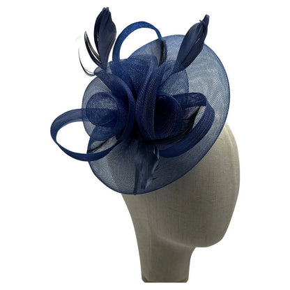 Mesh Loops Triple Flower Feather Fascinator Headband Clip Weddings Races Ascot