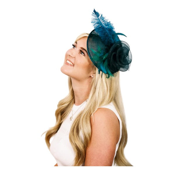 Womens Flower Feather Wedding Fascinator Headband & Clip Wedding Hat Ladies Day Races Royal Ascot