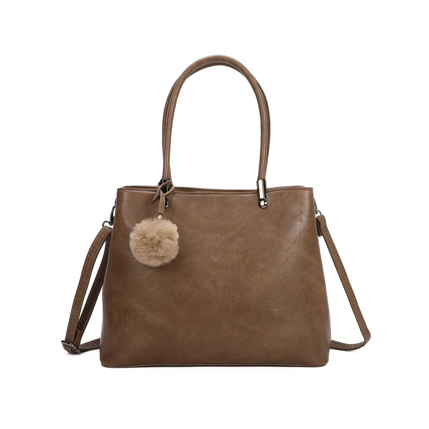 Women's Top Handle Pom Pom Tote Bag