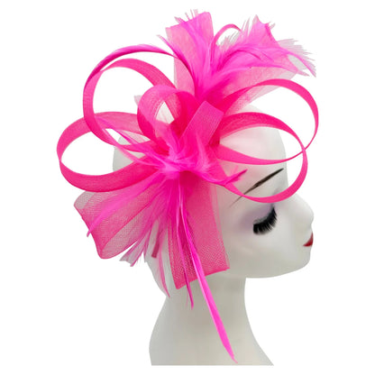 Loop Bow Fascinator With Feathers Flower Clip and Headband Wedding Races