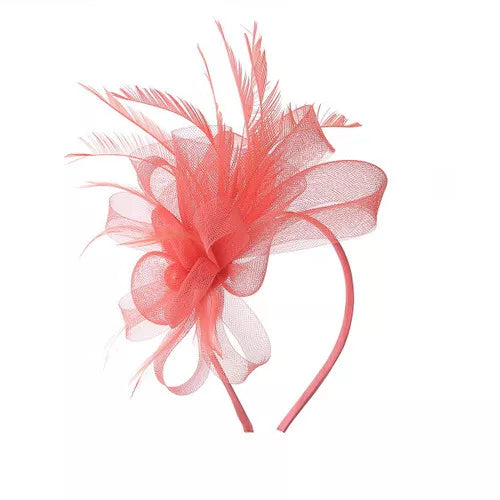 Looped Mesh Flower Feathers Pearl Fascinator Headband Alice band Wedding Ladies Day Royal Ascot Race