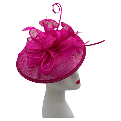 Sinamay Round Fascinator Headband Clip with feathers & Flower Detailing Wedding Hatinator