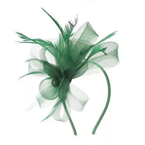Looped Mesh Flower Feathers Pearl Fascinator Headband Alice band Wedding Ladies Day Royal Ascot Race