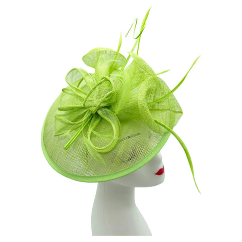 Sinamay Round Fascinator Headband Clip with feathers & Flower Detailing Wedding Hatinator