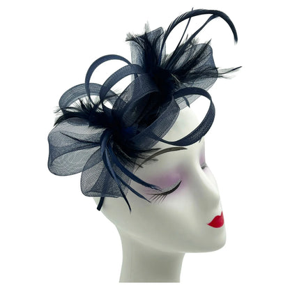 Loop Bow Fascinator With Feathers Flower Clip and Headband Wedding Races