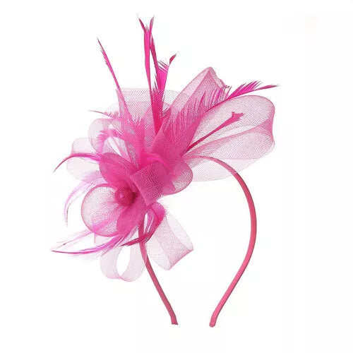 Looped Mesh Flower Feathers Pearl Fascinator Headband Alice band Wedding Ladies Day Royal Ascot Race