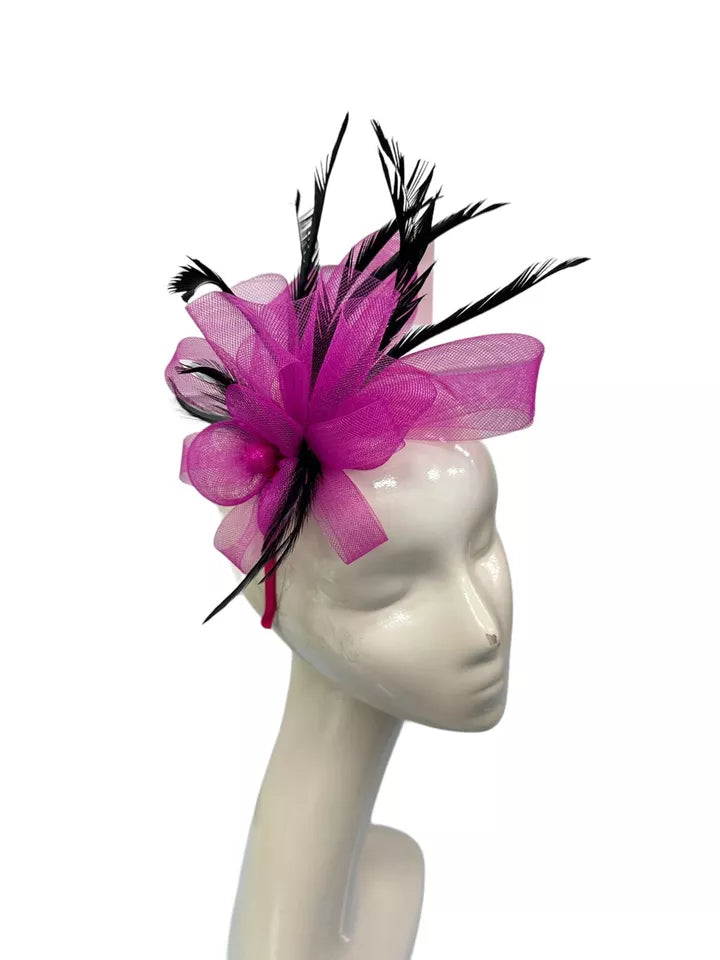 Looped Mesh Flower Feathers Pearl Fascinator Headband Alice band Wedding Ladies Day Royal Ascot Race