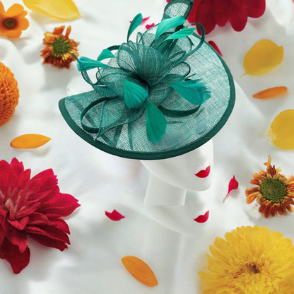 Large Sinamay Looped Feathers Disc Fascinator with Headband & Clip Weddings Races