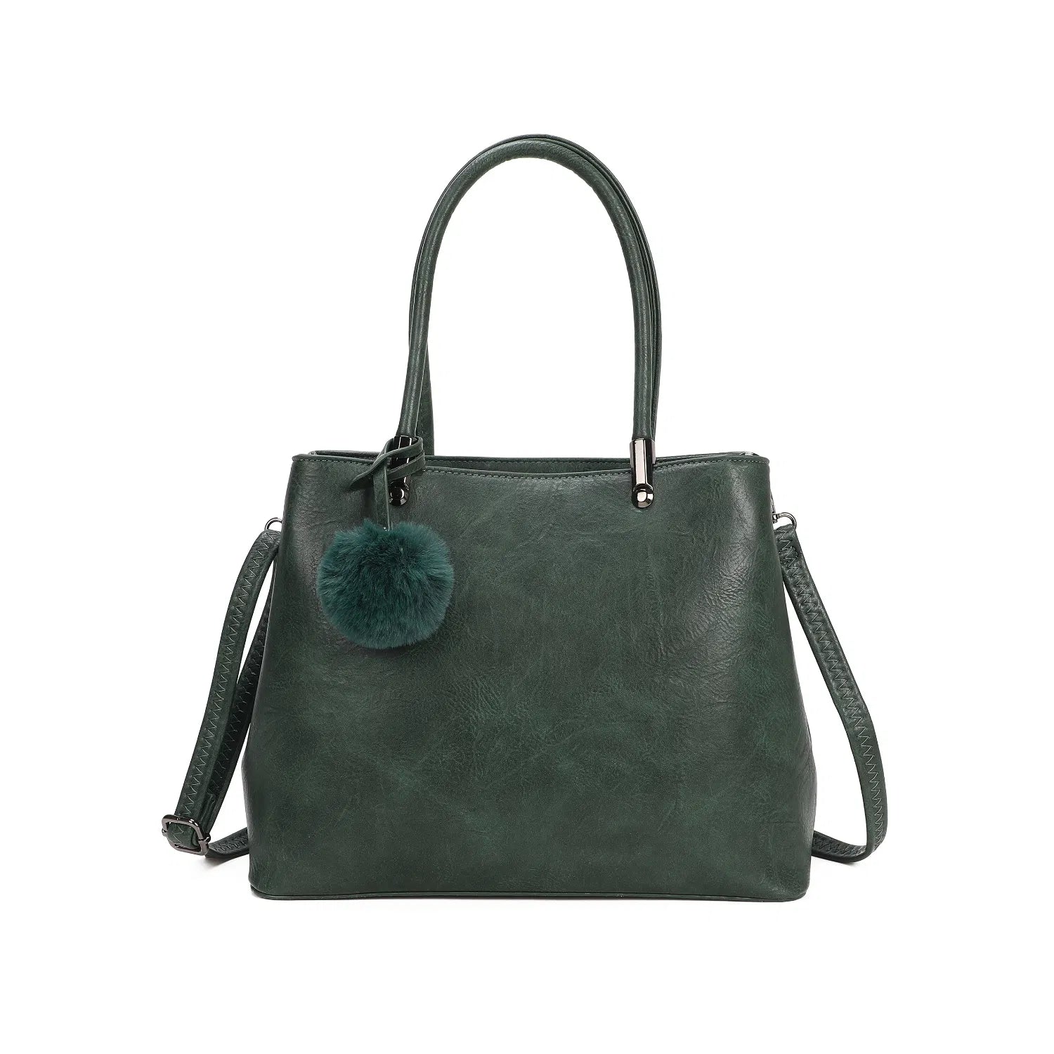 Women's Top Handle Pom Pom Tote Bag