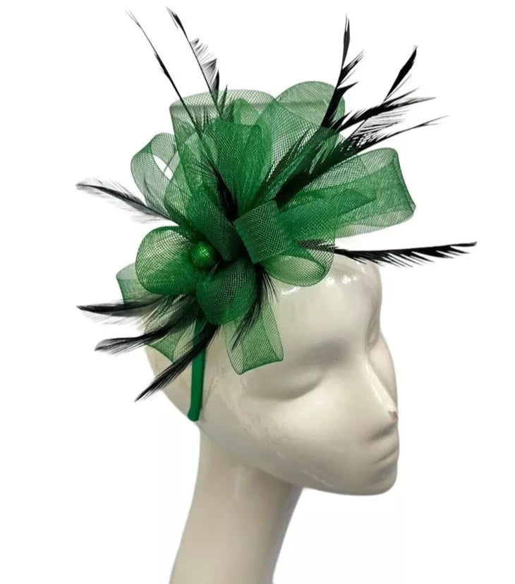 Looped Mesh Flower Feathers Pearl Fascinator Headband Alice band Wedding Ladies Day Royal Ascot Race