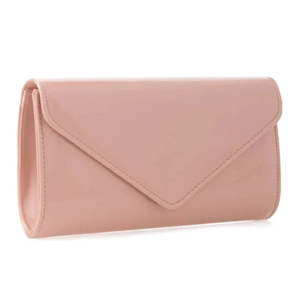 Women Plain Patent Envelope Clutch Bag party wedding- nude