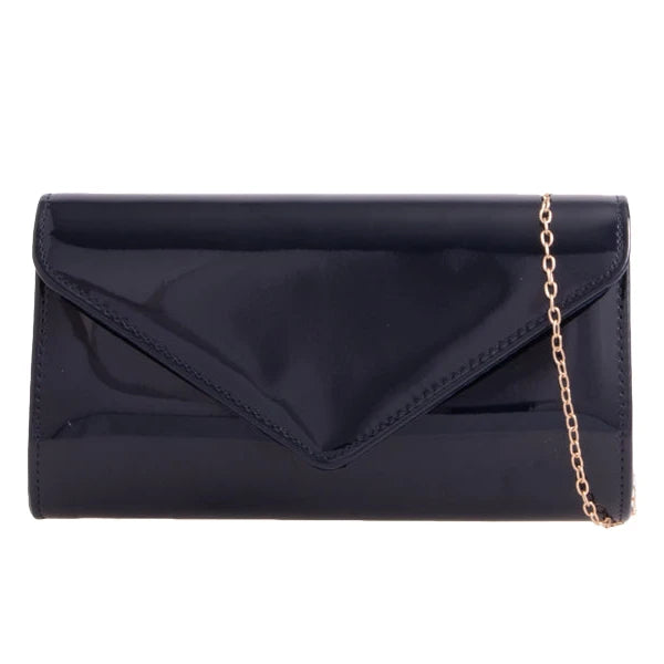 Women Plain Patent Envelope Clutch Bag party wedding NAVY