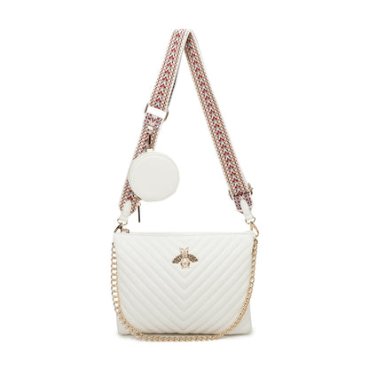 Women's Quilted Gold Bee Crossbody Bag Faux Leather Shoulder Handbags with Coin Purse