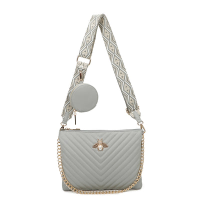 Women's Quilted Gold Bee Crossbody Bag Faux Leather Shoulder Handbags with Coin Purse