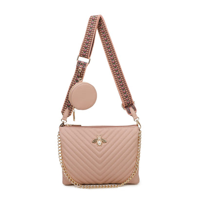 Women's Quilted Gold Bee Crossbody Bag Faux Leather Shoulder Handbags with Coin Purse