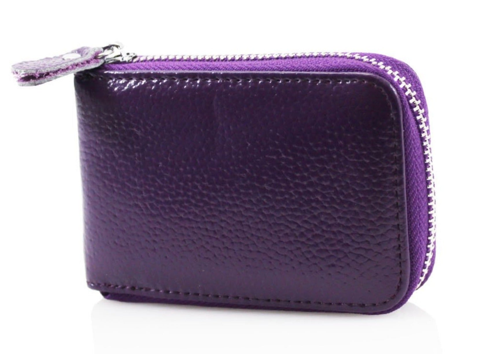 Single Zip Leather Card Holder Purse - purple