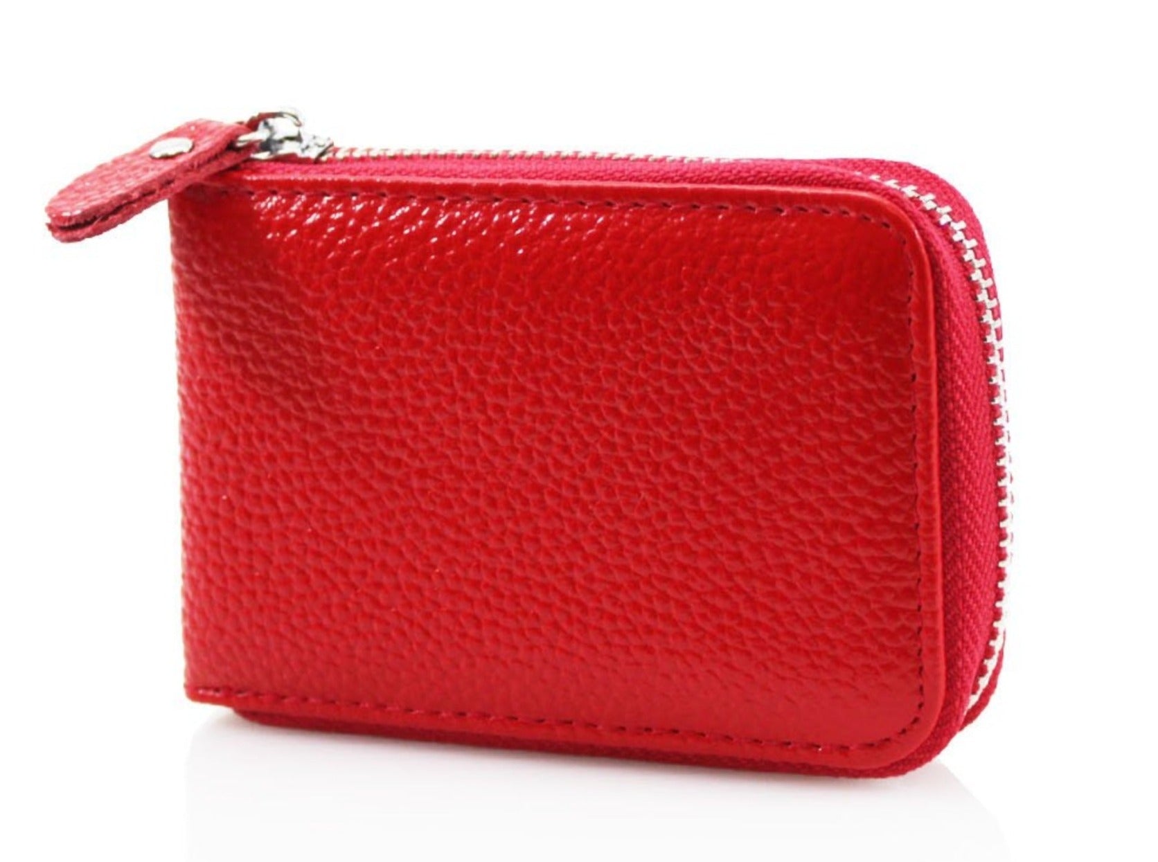 Single Zip Leather Card Holder Purse - red