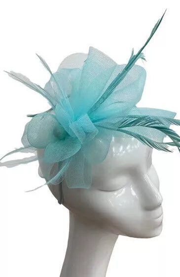 Looped Mesh Flower Feathers Pearl Fascinator Headband Alice band Wedding Ladies Day Royal Ascot Race