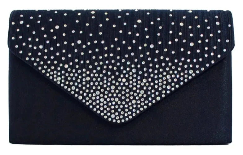 Women's Satin diamante Clutch Bag Evening Bridal Wedding Fashion Prom Handbag