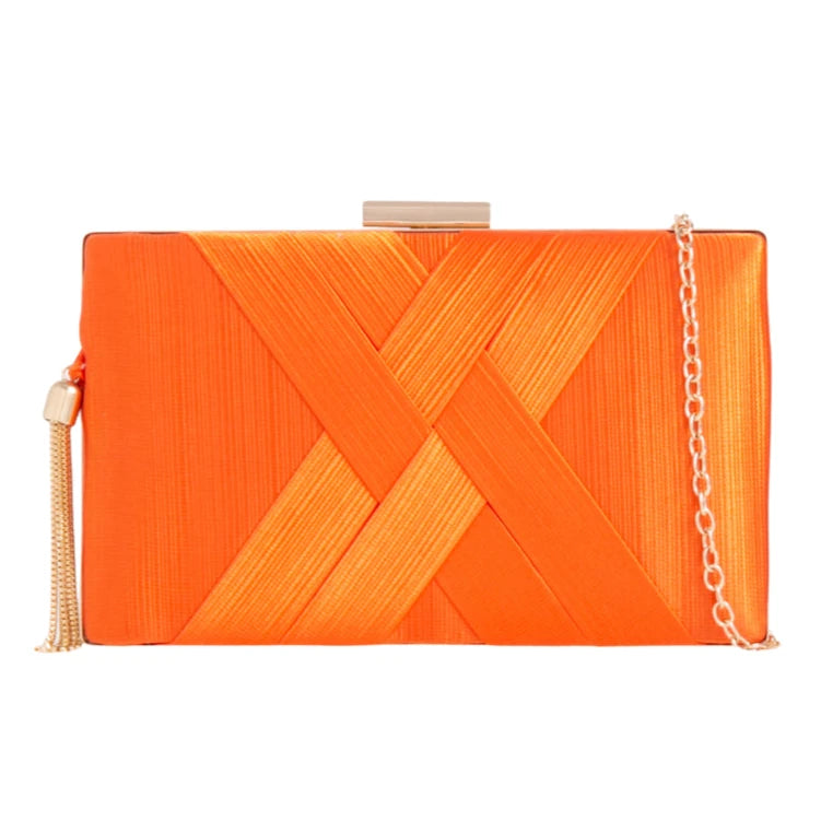 Women's Elegant Tassel Pendant Silk Evening Bag Clutch Purse for Bride Wedding Prom Night Out Party  ORANGE 