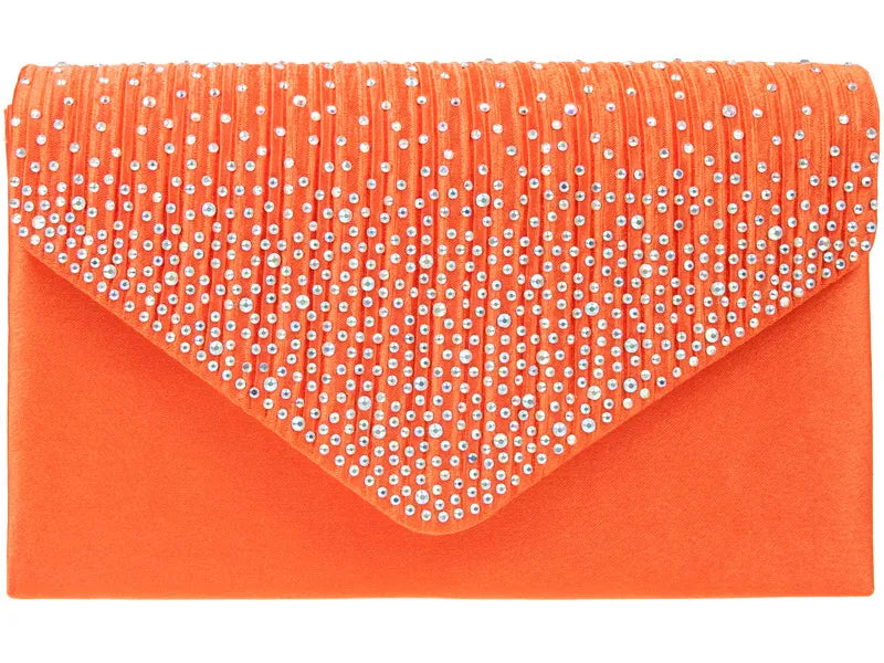 Women's Satin diamante Clutch Bag Evening Bridal Wedding Fashion Prom Handbag