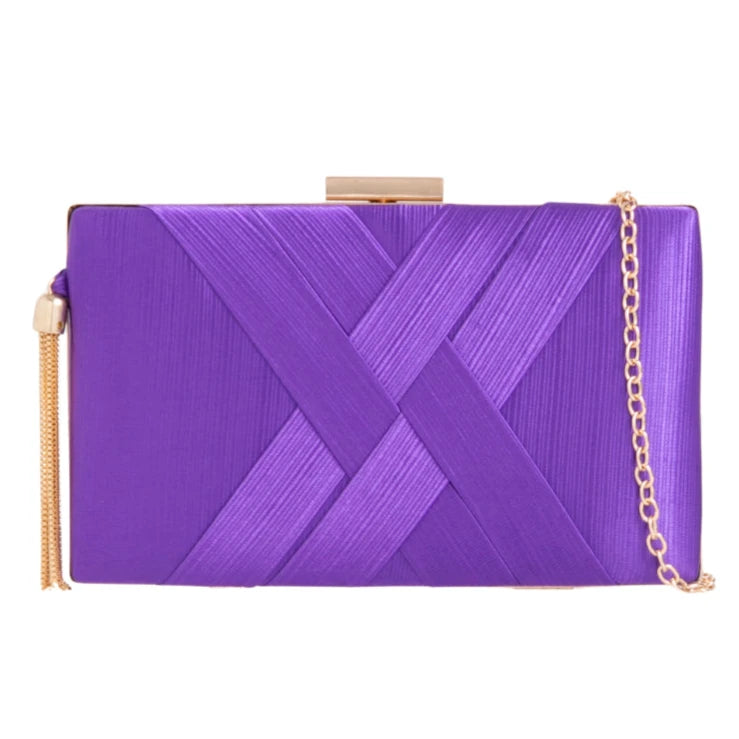 Women's Elegant Tassel Pendant Silk Evening Bag Clutch Purse for Bride Wedding Prom Night Out Party - PURPLE