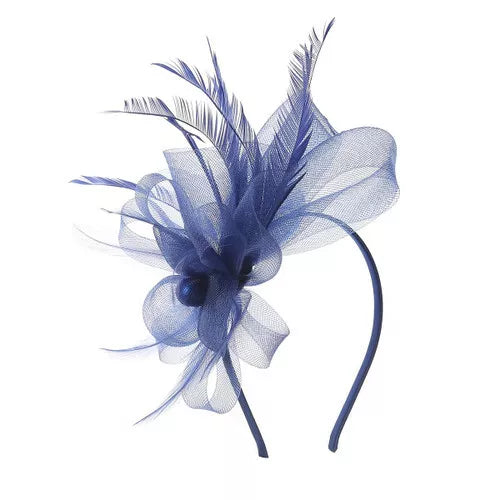 Looped Mesh Flower Feathers Pearl Fascinator Headband Alice band Wedding Ladies Day Royal Ascot Race