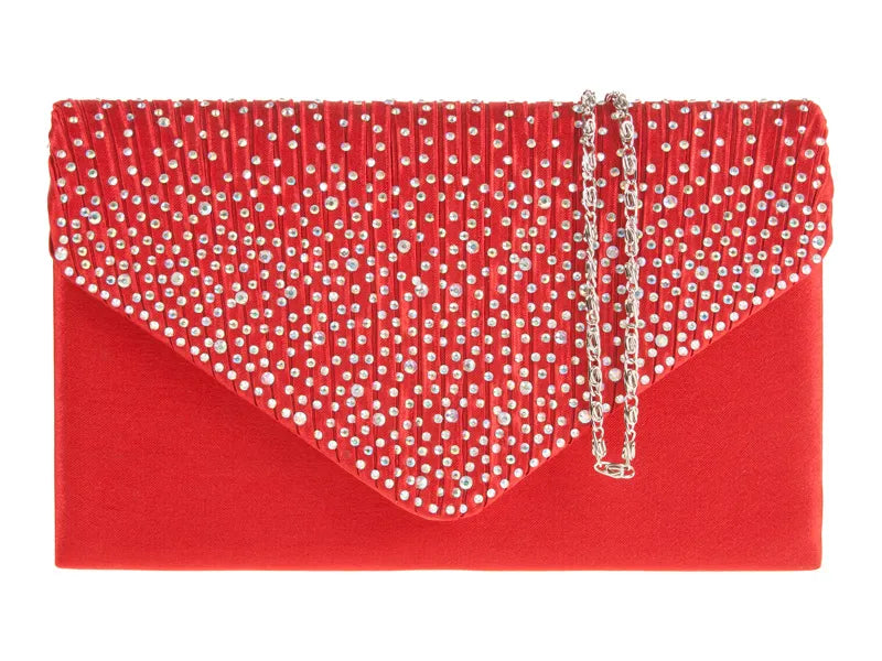 Women's Satin diamante Clutch Bag Evening Bridal Wedding Fashion Prom Handbag