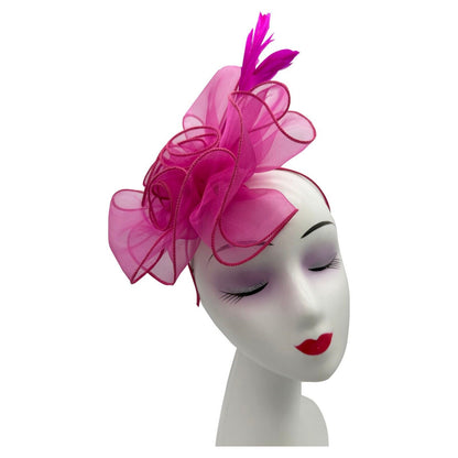 Women's Fascinator Headband Clip Mesh Net Rose Bouquet with Big Bow Flower Feather Wedding Royal Ascot Race
