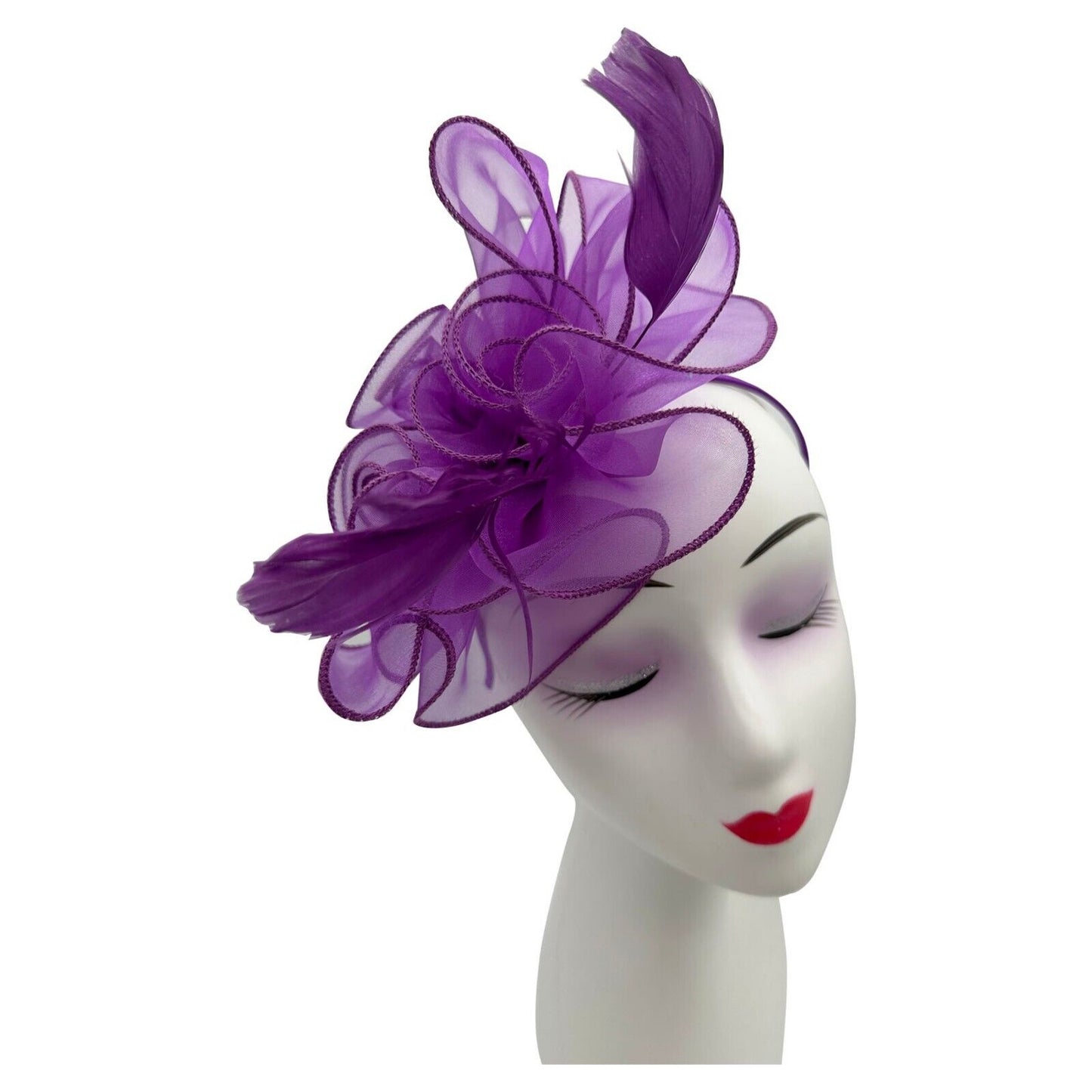 Women's Fascinator Headband Clip Mesh Net Rose Bouquet with Big Bow Flower Feather Wedding Royal Ascot Race