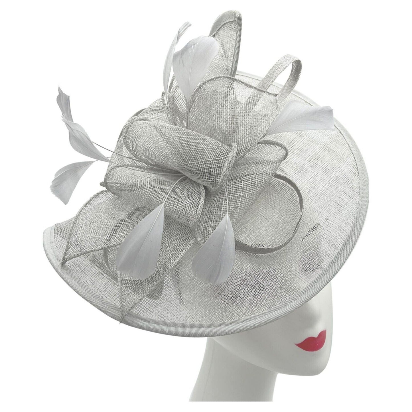 Large Sinamay Looped Feathers Disc Fascinator with Headband & Clip Weddings Races