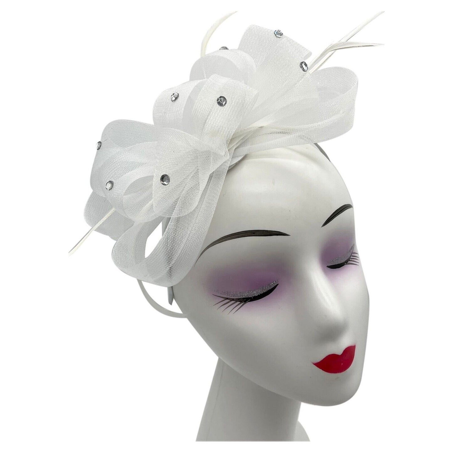 Diamante Loop Bow Feathers Fascinator Headband & Clip