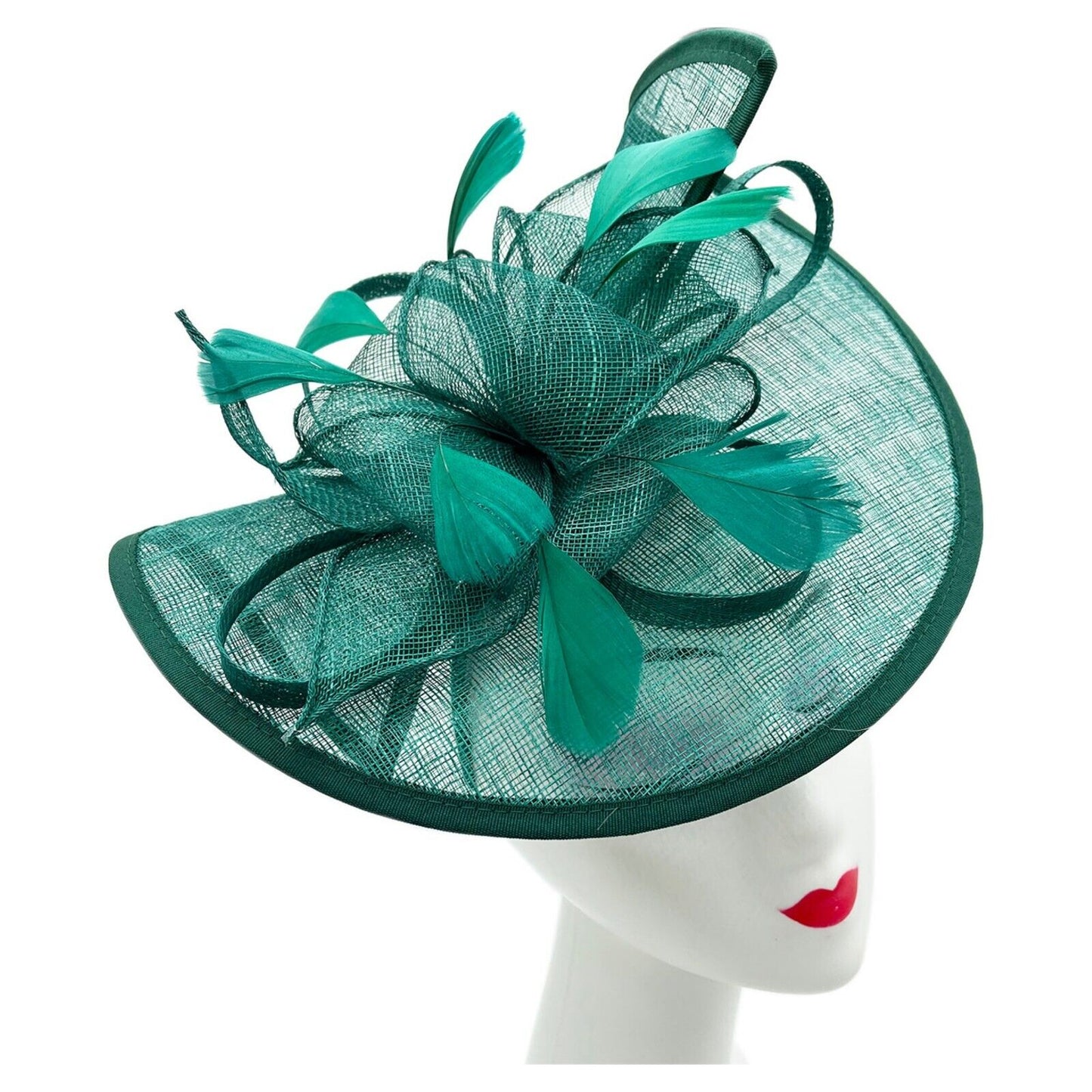 Large Sinamay Looped Feathers Disc Fascinator with Headband & Clip Weddings Races