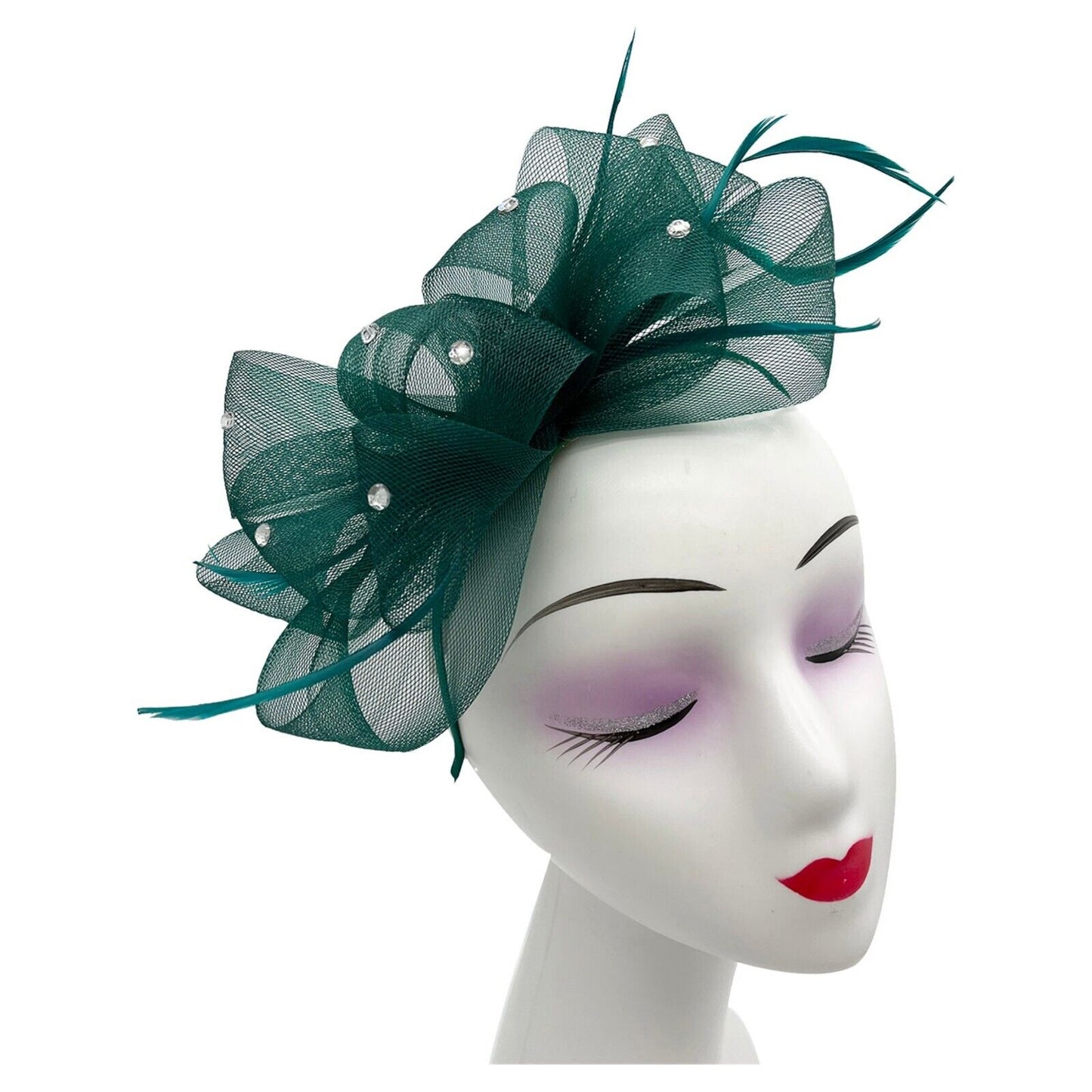 Diamante Loop Bow Feathers Fascinator Headband & Clip