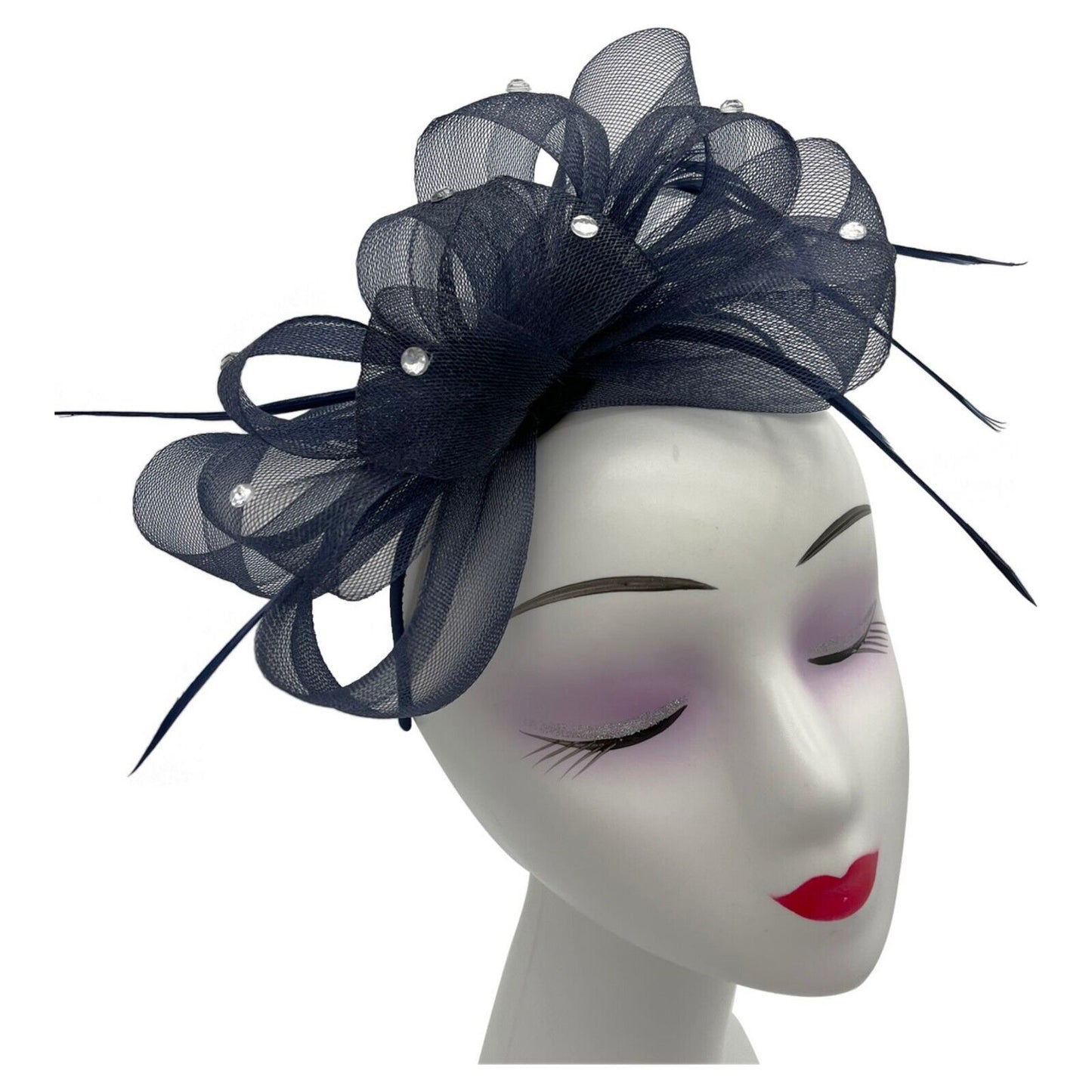 Diamante Loop Bow Feathers Fascinator Headband & Clip
