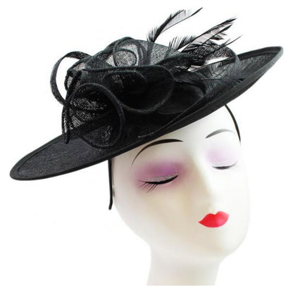 Large Sinamay Hatinator with Flower and Feather Fascinator Headband Clip Wedding Royal Ascot Race