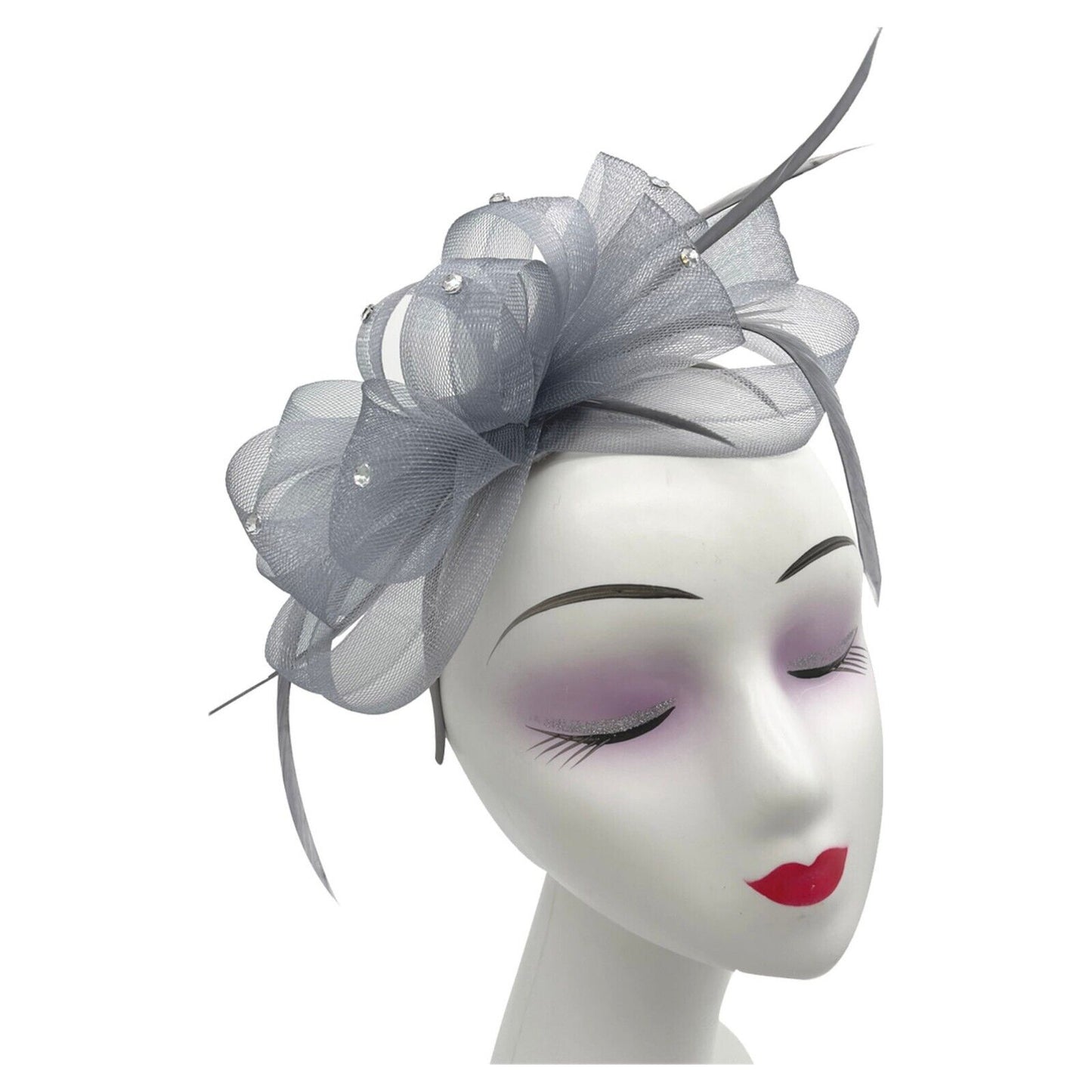 Diamante Loop Bow Feathers Fascinator Headband & Clip