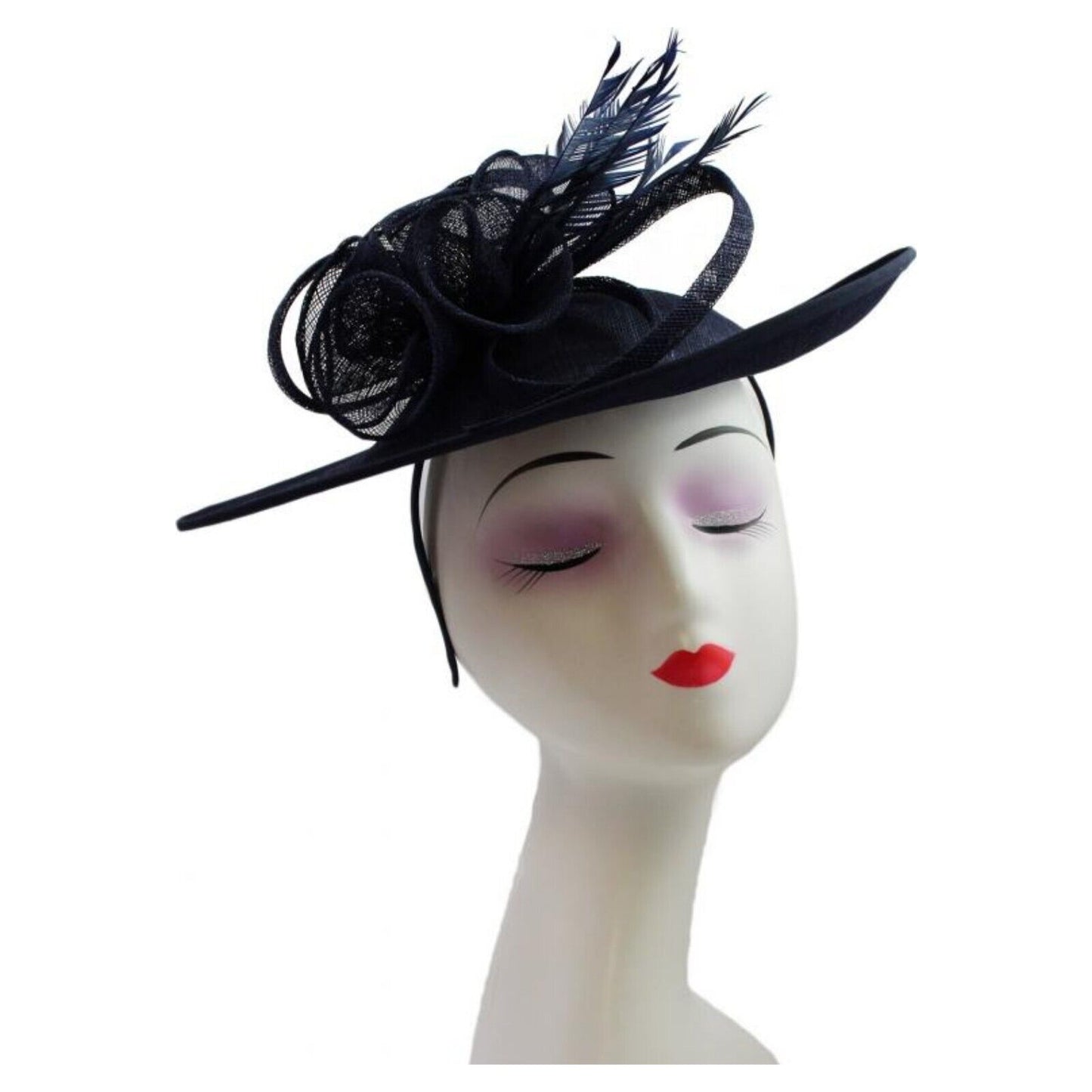 Large Sinamay Hatinator with Flower and Feather Fascinator Headband Clip Wedding Royal Ascot Race