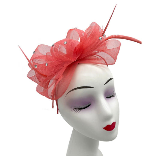 Diamante Loop Bow Feathers Fascinator Headband & Clip
