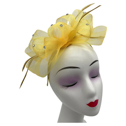 Diamante Loop Bow Feathers Fascinator Headband & Clip