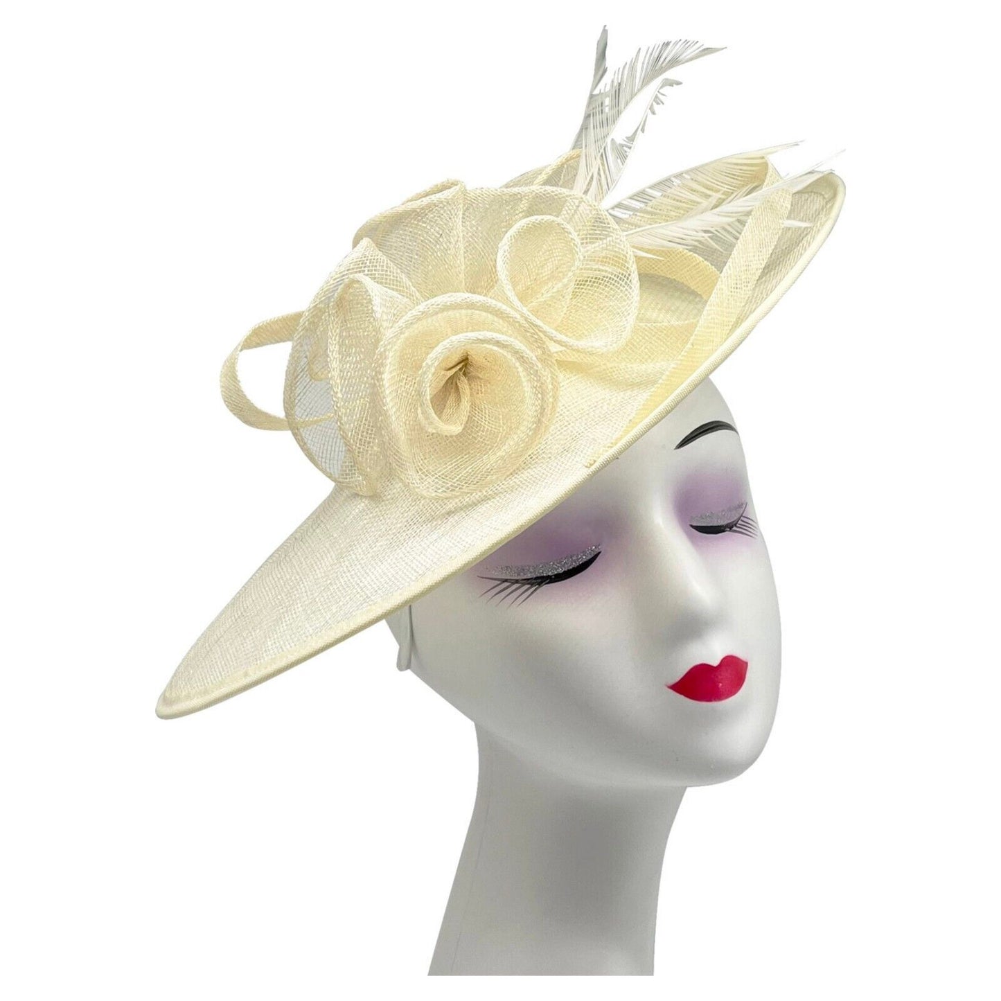 Large Sinamay Hatinator with Flower and Feather Fascinator Headband Clip Wedding Royal Ascot Race