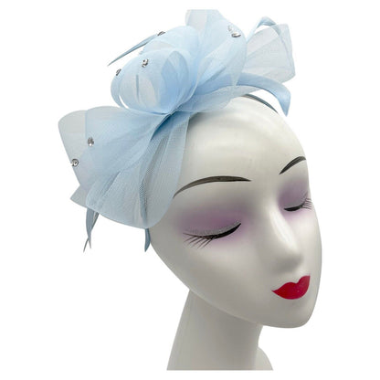 Diamante Loop Bow Feathers Fascinator Headband & Clip