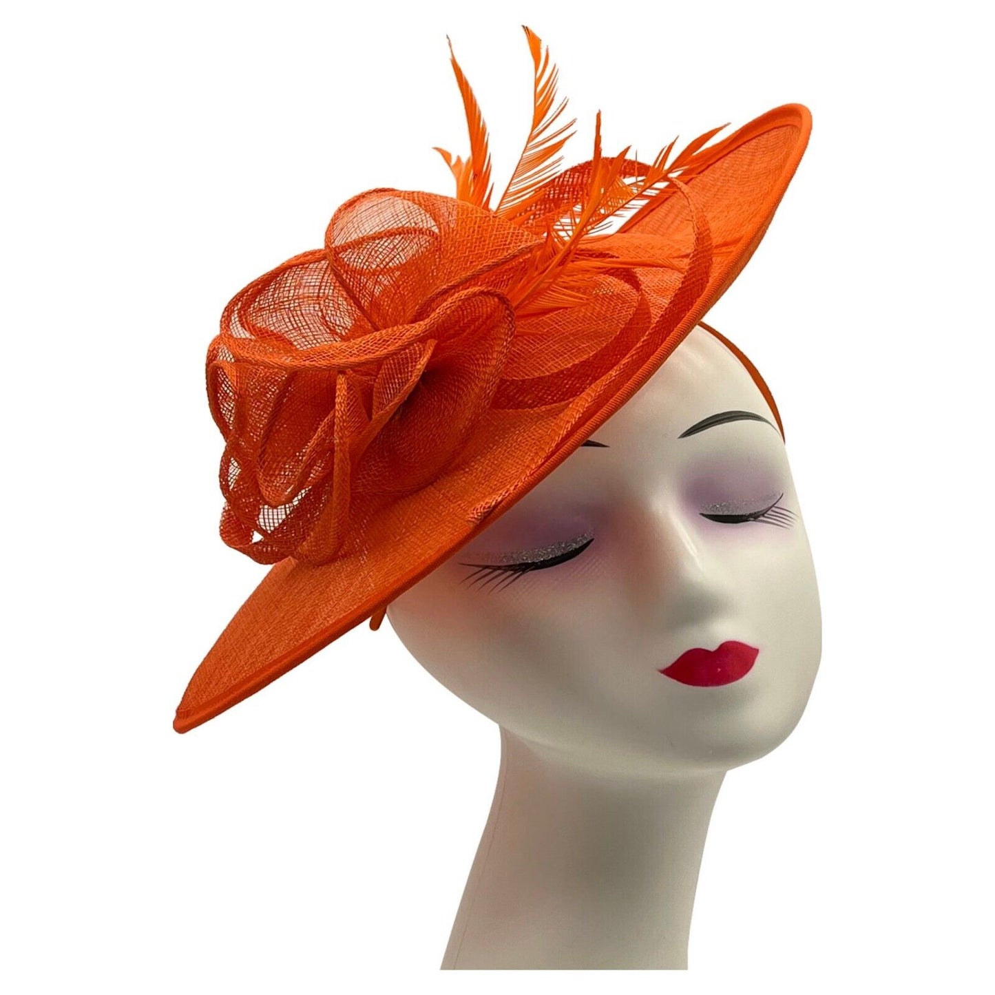 Large Sinamay Hatinator with Flower and Feather Fascinator Headband Clip Wedding Royal Ascot Race
