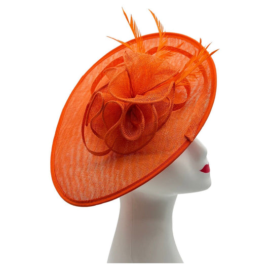 Large Sinamay Hatinator with Flower and Feather Fascinator Headband Clip Wedding Royal Ascot Race