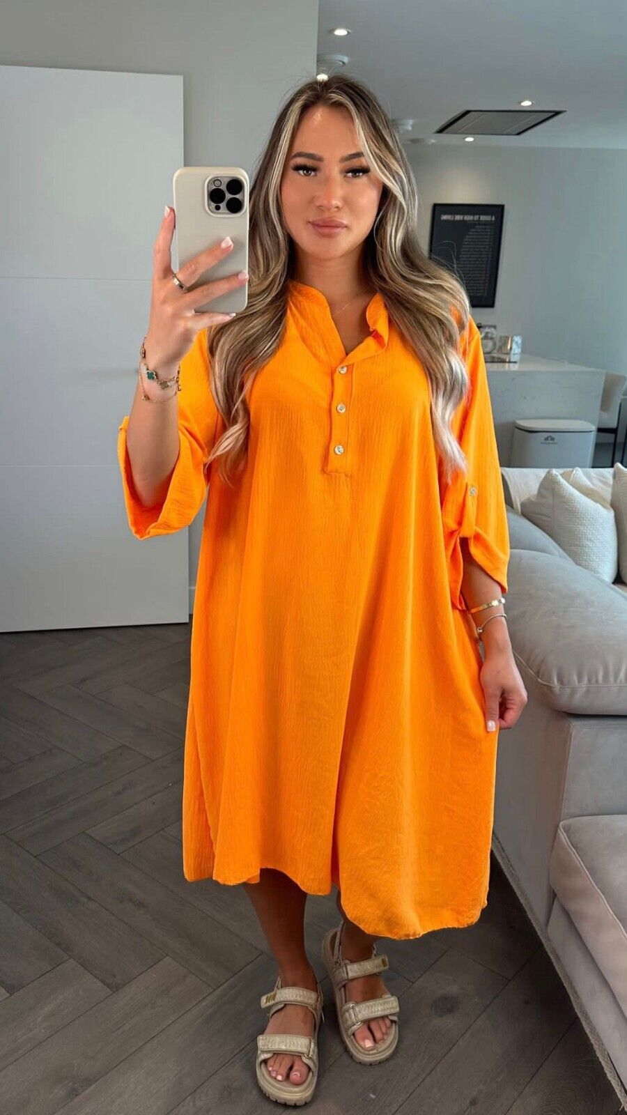 Ladies Button Up Sleeves Maxi Dress