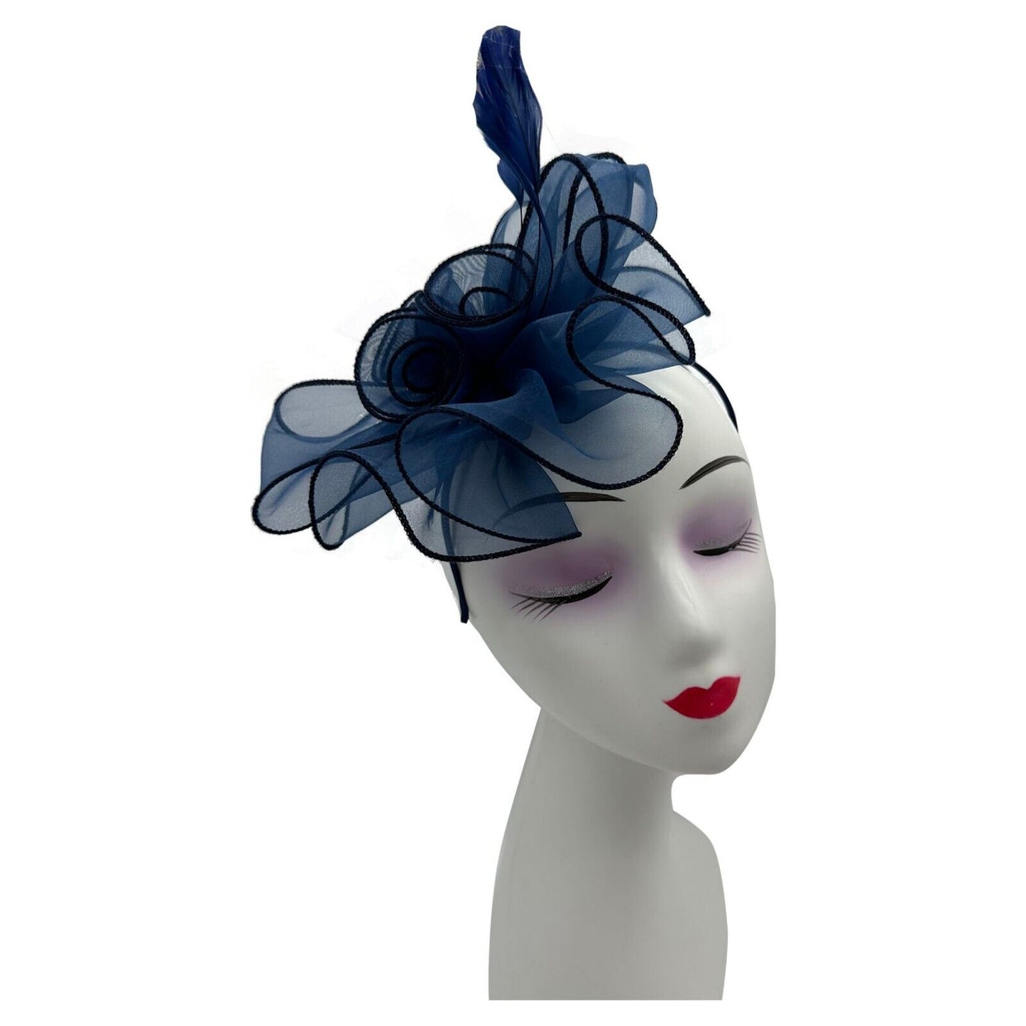 Women's Fascinator Headband Clip Mesh Net Rose Bouquet with Big Bow Flower Feather Wedding Royal Ascot Race
